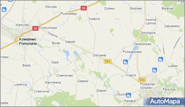 mapa Ostrowite gmina Golub-Dobrzyń, Ostrowite gmina Golub-Dobrzyń na mapie Targeo