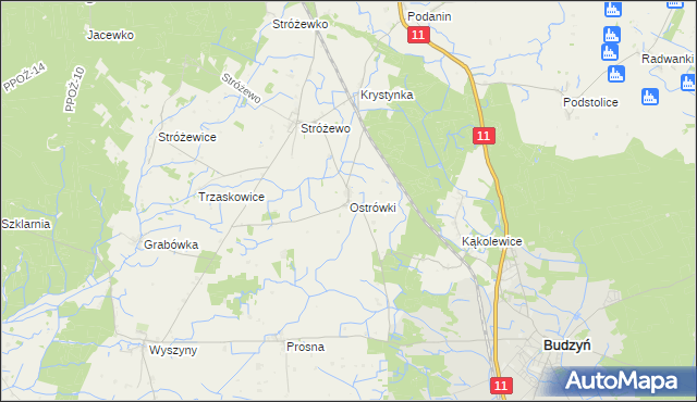 mapa Ostrówki gmina Budzyń, Ostrówki gmina Budzyń na mapie Targeo