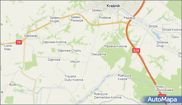 mapa Owczarnia gmina Trzydnik Duży, Owczarnia gmina Trzydnik Duży na mapie Targeo