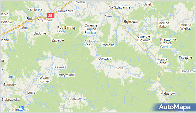 mapa Owczary gmina Sękowa, Owczary gmina Sękowa na mapie Targeo