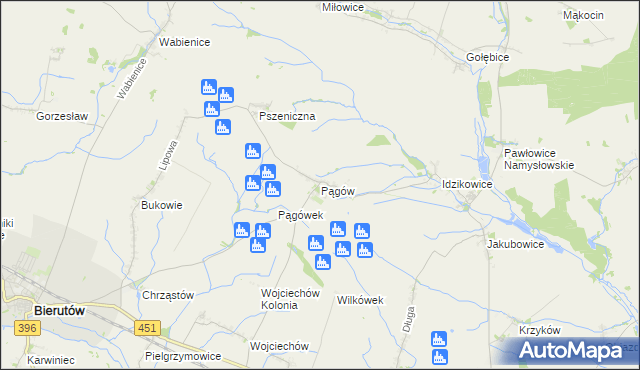 mapa Pągów gmina Wilków, Pągów gmina Wilków na mapie Targeo