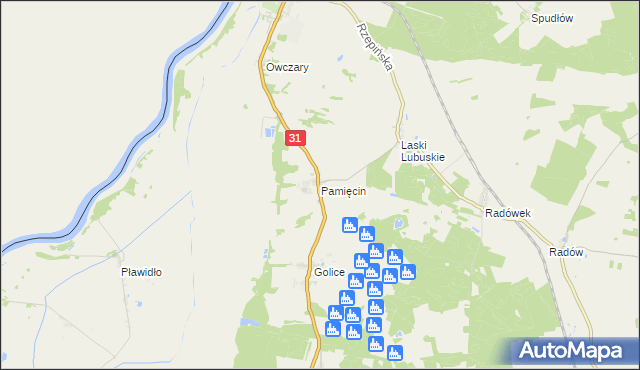 mapa Pamięcin gmina Górzyca, Pamięcin gmina Górzyca na mapie Targeo