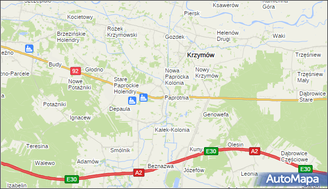 mapa Paprotnia gmina Krzymów, Paprotnia gmina Krzymów na mapie Targeo