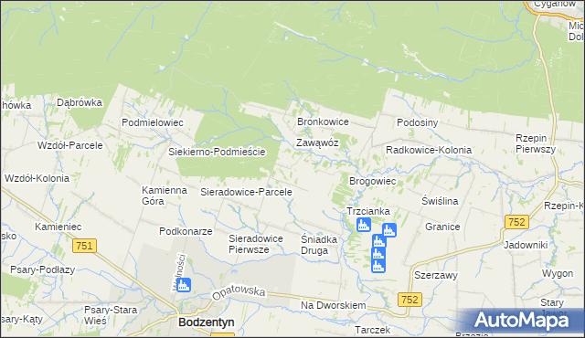 mapa Parcele gmina Bodzentyn, Parcele gmina Bodzentyn na mapie Targeo