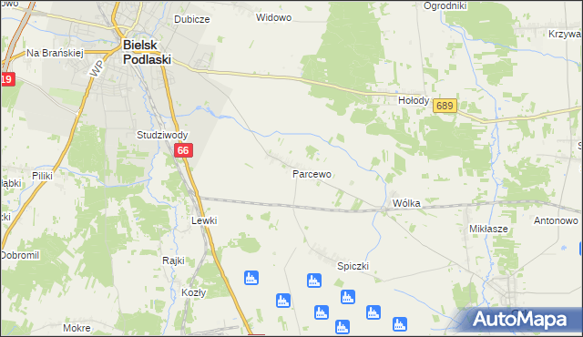 mapa Parcewo gmina Bielsk Podlaski, Parcewo gmina Bielsk Podlaski na mapie Targeo