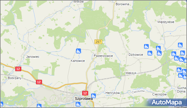 mapa Pasterzowice, Pasterzowice na mapie Targeo