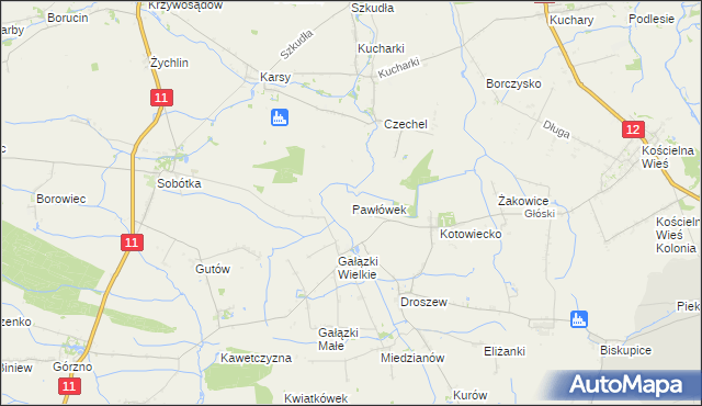 mapa Pawłówek gmina Nowe Skalmierzyce, Pawłówek gmina Nowe Skalmierzyce na mapie Targeo