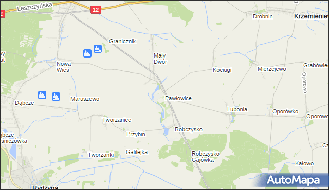 mapa Pawłowice gmina Krzemieniewo, Pawłowice gmina Krzemieniewo na mapie Targeo