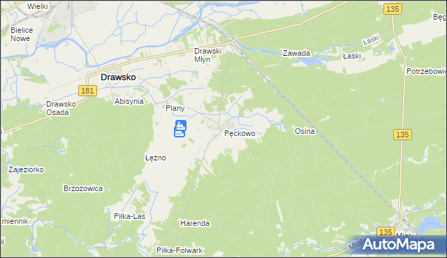 mapa Pęckowo gmina Drawsko, Pęckowo gmina Drawsko na mapie Targeo