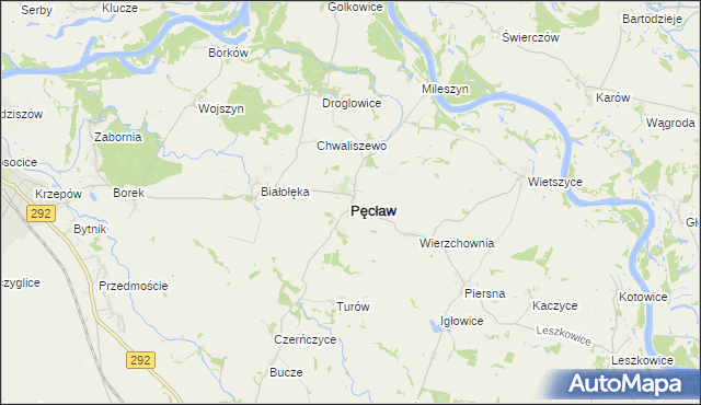 mapa Pęcław powiat głogowski, Pęcław powiat głogowski na mapie Targeo