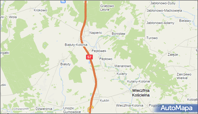 mapa Pepłowo gmina Wieczfnia Kościelna, Pepłowo gmina Wieczfnia Kościelna na mapie Targeo