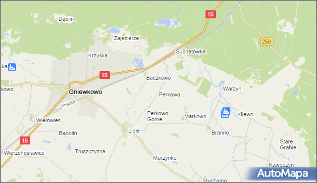 mapa Perkowo gmina Gniewkowo, Perkowo gmina Gniewkowo na mapie Targeo