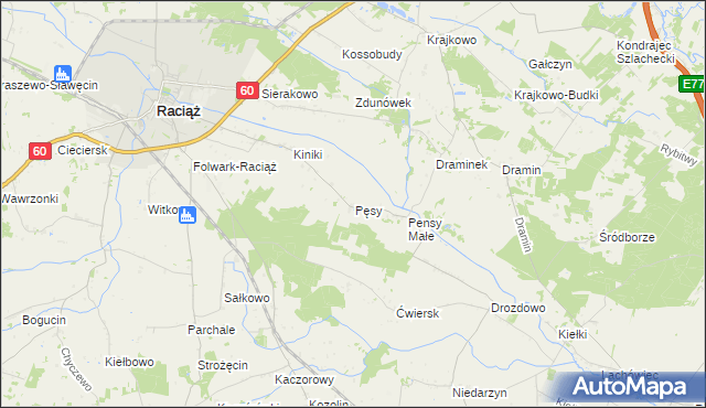 mapa Pęsy, Pęsy na mapie Targeo