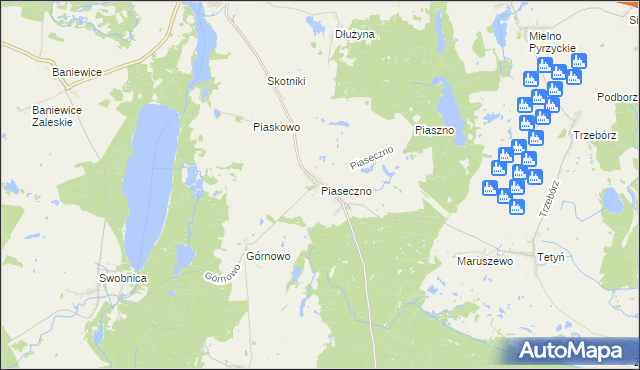 mapa Piaseczno gmina Banie, Piaseczno gmina Banie na mapie Targeo