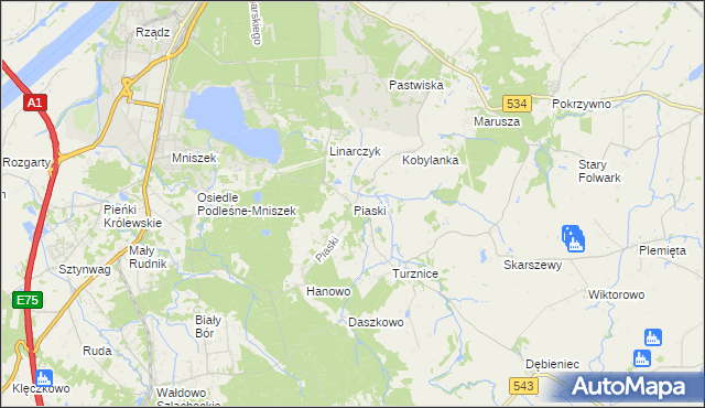mapa Piaski gmina Grudziądz, Piaski gmina Grudziądz na mapie Targeo