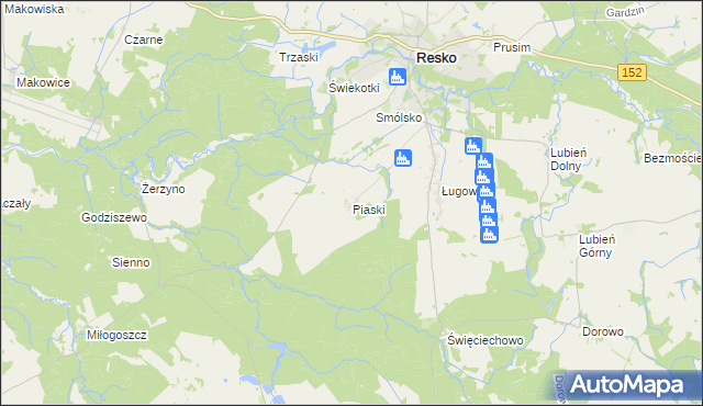 mapa Piaski gmina Resko, Piaski gmina Resko na mapie Targeo