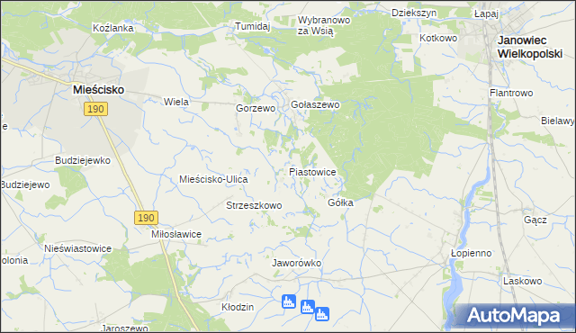 mapa Piastowice gmina Mieścisko, Piastowice gmina Mieścisko na mapie Targeo