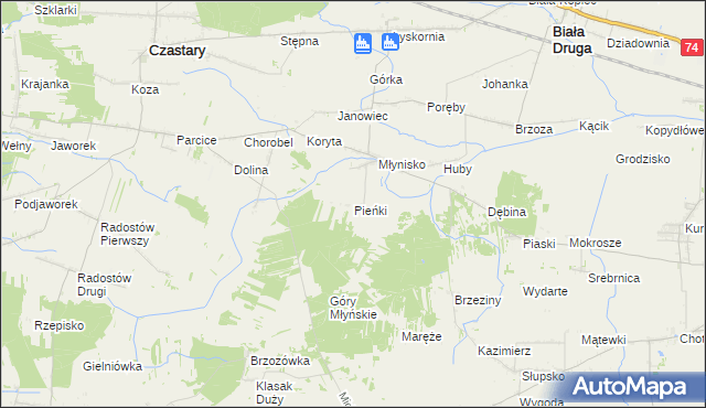 mapa Pieńki gmina Biała, Pieńki gmina Biała na mapie Targeo