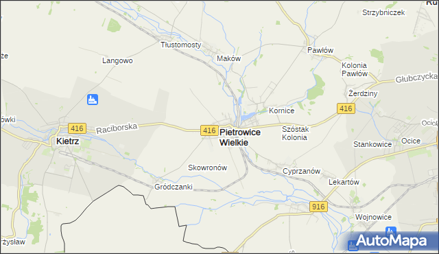 mapa Pietrowice Wielkie, Pietrowice Wielkie na mapie Targeo