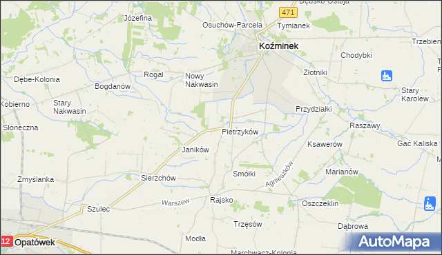 mapa Pietrzyków gmina Koźminek, Pietrzyków gmina Koźminek na mapie Targeo