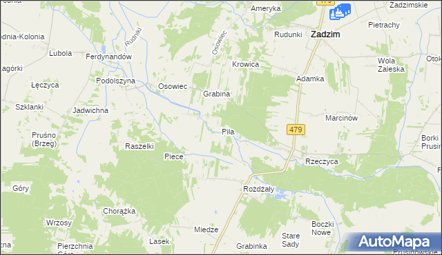 mapa Piła gmina Zadzim, Piła gmina Zadzim na mapie Targeo