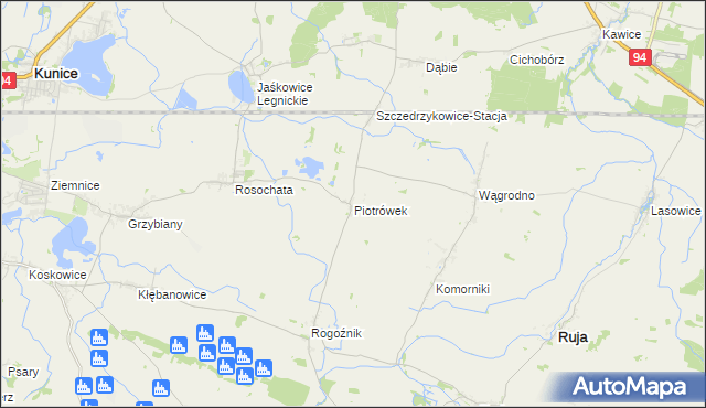 mapa Piotrówek gmina Kunice, Piotrówek gmina Kunice na mapie Targeo