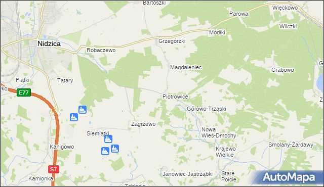 mapa Piotrowice gmina Nidzica, Piotrowice gmina Nidzica na mapie Targeo