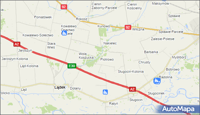 mapa Piotrowo gmina Lądek, Piotrowo gmina Lądek na mapie Targeo