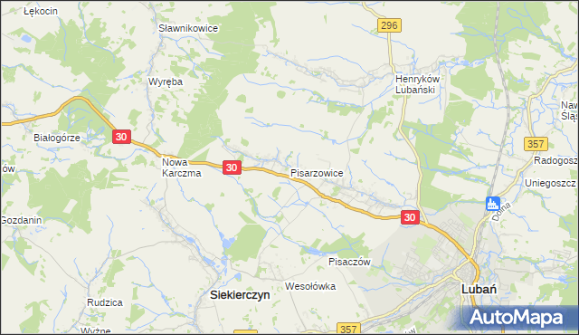 mapa Pisarzowice gmina Lubań, Pisarzowice gmina Lubań na mapie Targeo