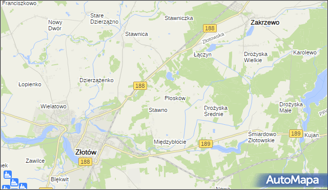 mapa Płosków gmina Złotów, Płosków gmina Złotów na mapie Targeo