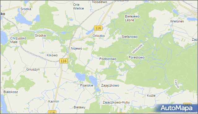 mapa Podborowo gmina Pniewy, Podborowo gmina Pniewy na mapie Targeo