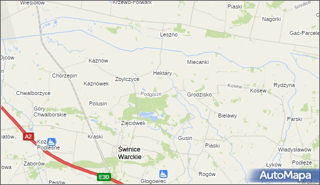 mapa Podgórze gmina Świnice Warckie, Podgórze gmina Świnice Warckie na mapie Targeo
