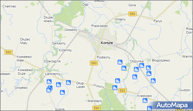mapa Podlechy gmina Korsze, Podlechy gmina Korsze na mapie Targeo
