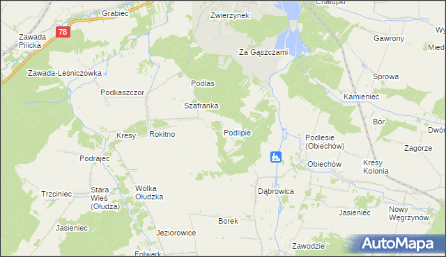 mapa Podlipie gmina Szczekociny, Podlipie gmina Szczekociny na mapie Targeo