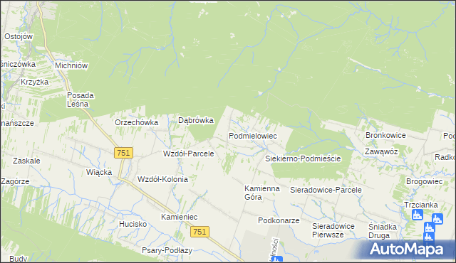 mapa Podmielowiec, Podmielowiec na mapie Targeo