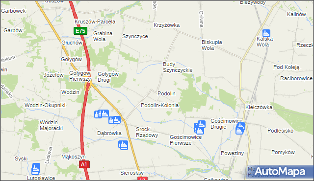 mapa Podolin gmina Moszczenica, Podolin gmina Moszczenica na mapie Targeo