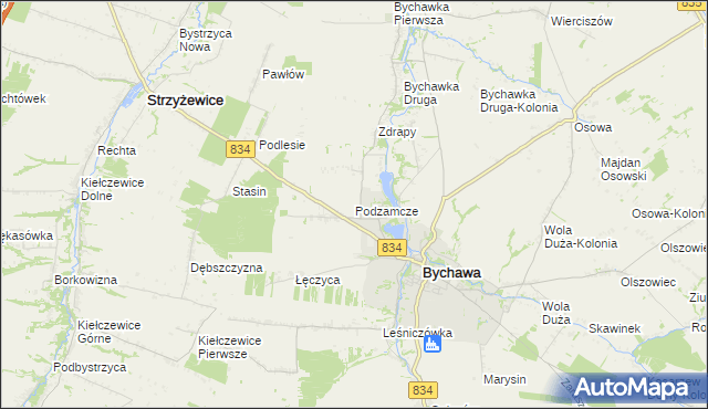 mapa Podzamcze gmina Bychawa, Podzamcze gmina Bychawa na mapie Targeo