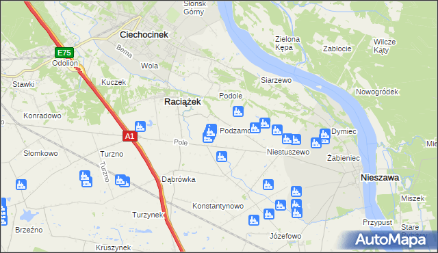 mapa Podzamcze gmina Raciążek, Podzamcze gmina Raciążek na mapie Targeo