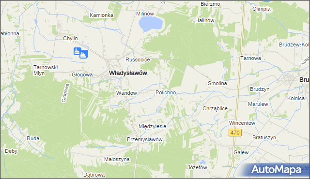 mapa Polichno gmina Władysławów, Polichno gmina Władysławów na mapie Targeo