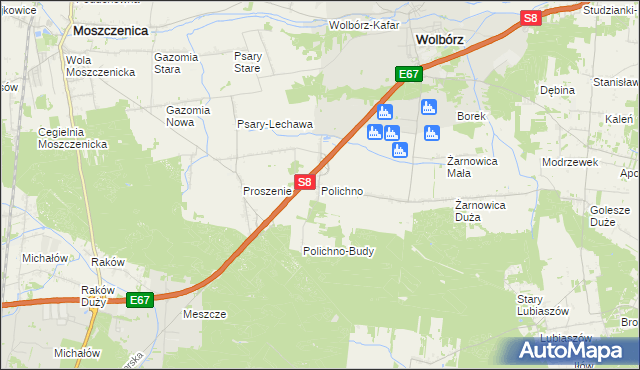mapa Polichno gmina Wolbórz, Polichno gmina Wolbórz na mapie Targeo