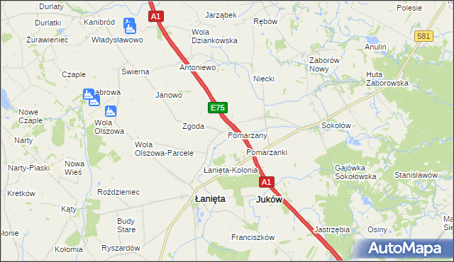 mapa Pomarzany gmina Łanięta, Pomarzany gmina Łanięta na mapie Targeo