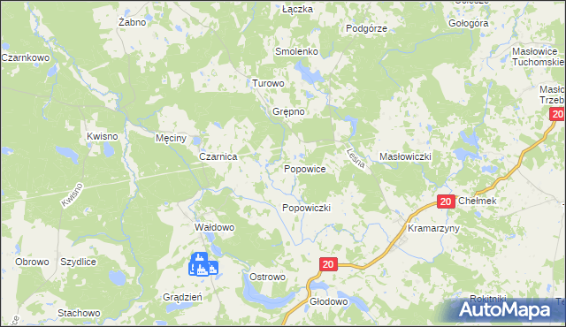 mapa Popowice gmina Miastko, Popowice gmina Miastko na mapie Targeo