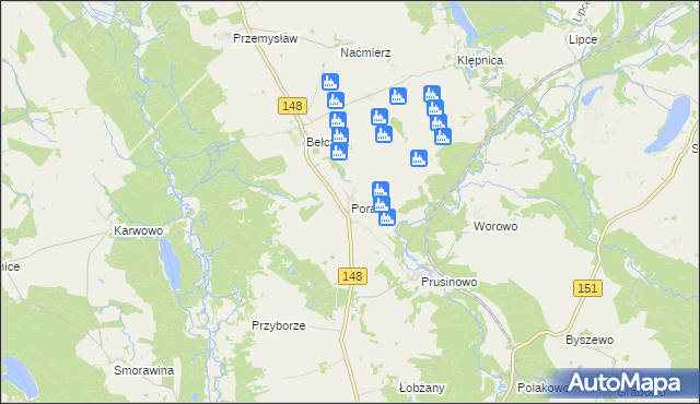 mapa Poradz gmina Łobez, Poradz gmina Łobez na mapie Targeo