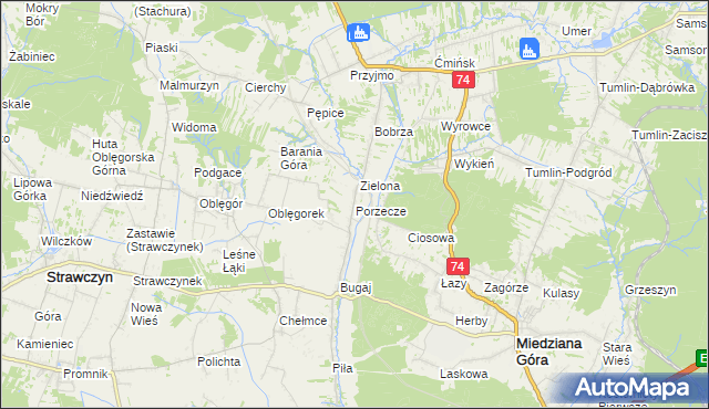 mapa Porzecze gmina Miedziana Góra, Porzecze gmina Miedziana Góra na mapie Targeo