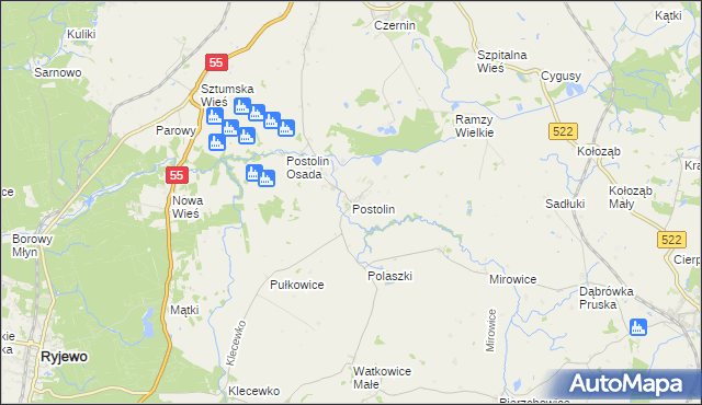 mapa Postolin gmina Sztum, Postolin gmina Sztum na mapie Targeo