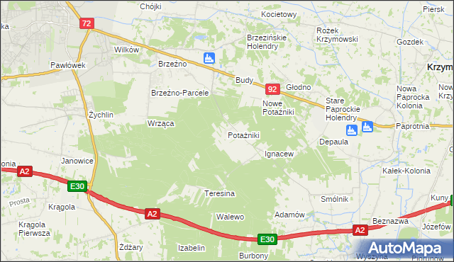 mapa Potażniki, Potażniki na mapie Targeo