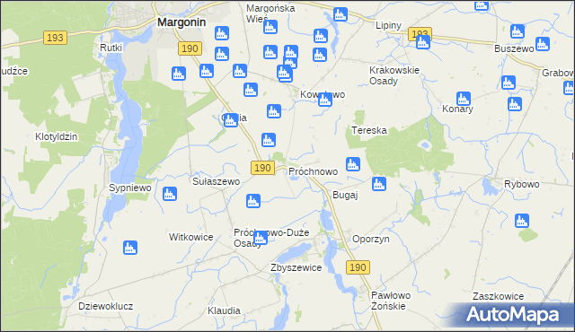 mapa Próchnowo gmina Margonin, Próchnowo gmina Margonin na mapie Targeo