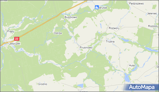 mapa Prusinowo gmina Debrzno, Prusinowo gmina Debrzno na mapie Targeo