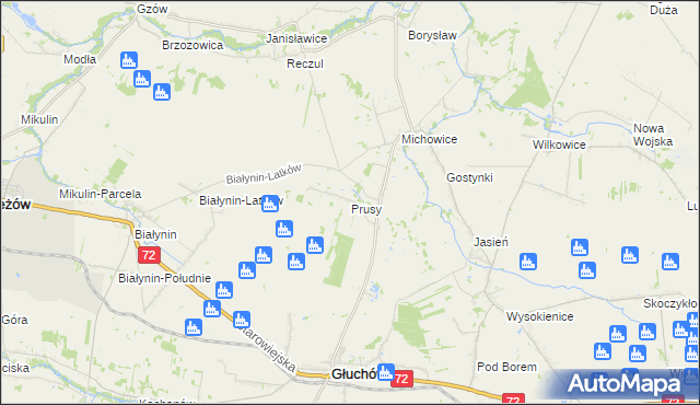 mapa Prusy gmina Głuchów, Prusy gmina Głuchów na mapie Targeo