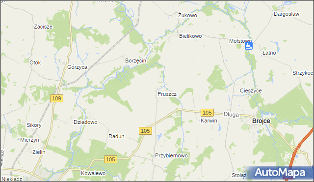 mapa Pruszcz gmina Brojce, Pruszcz gmina Brojce na mapie Targeo